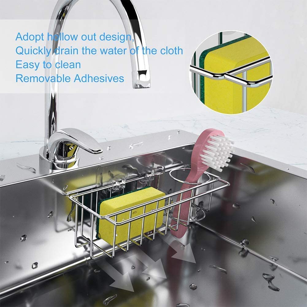 3-in-1 Adhesive Stainless Steel Sink Caddy Organizer Storage for Kitchen Rustproof