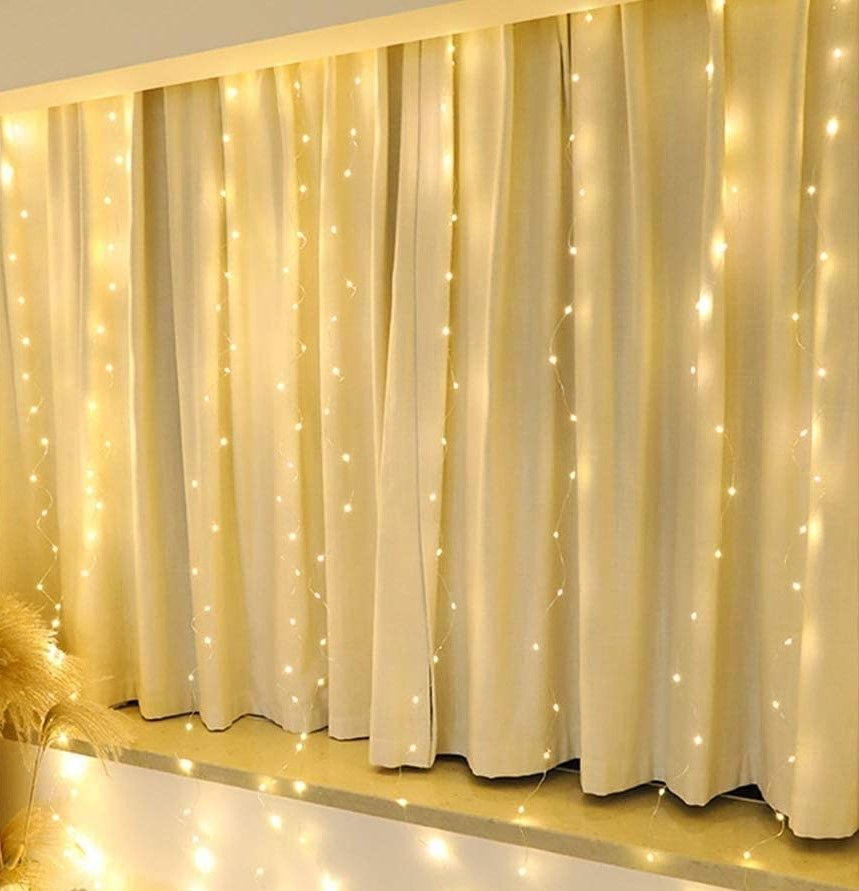 300 LEDs Window Curtain Fairy Lights 8 Modes and Remote Control for Bedroom (Warm White, 300 x 300cm)