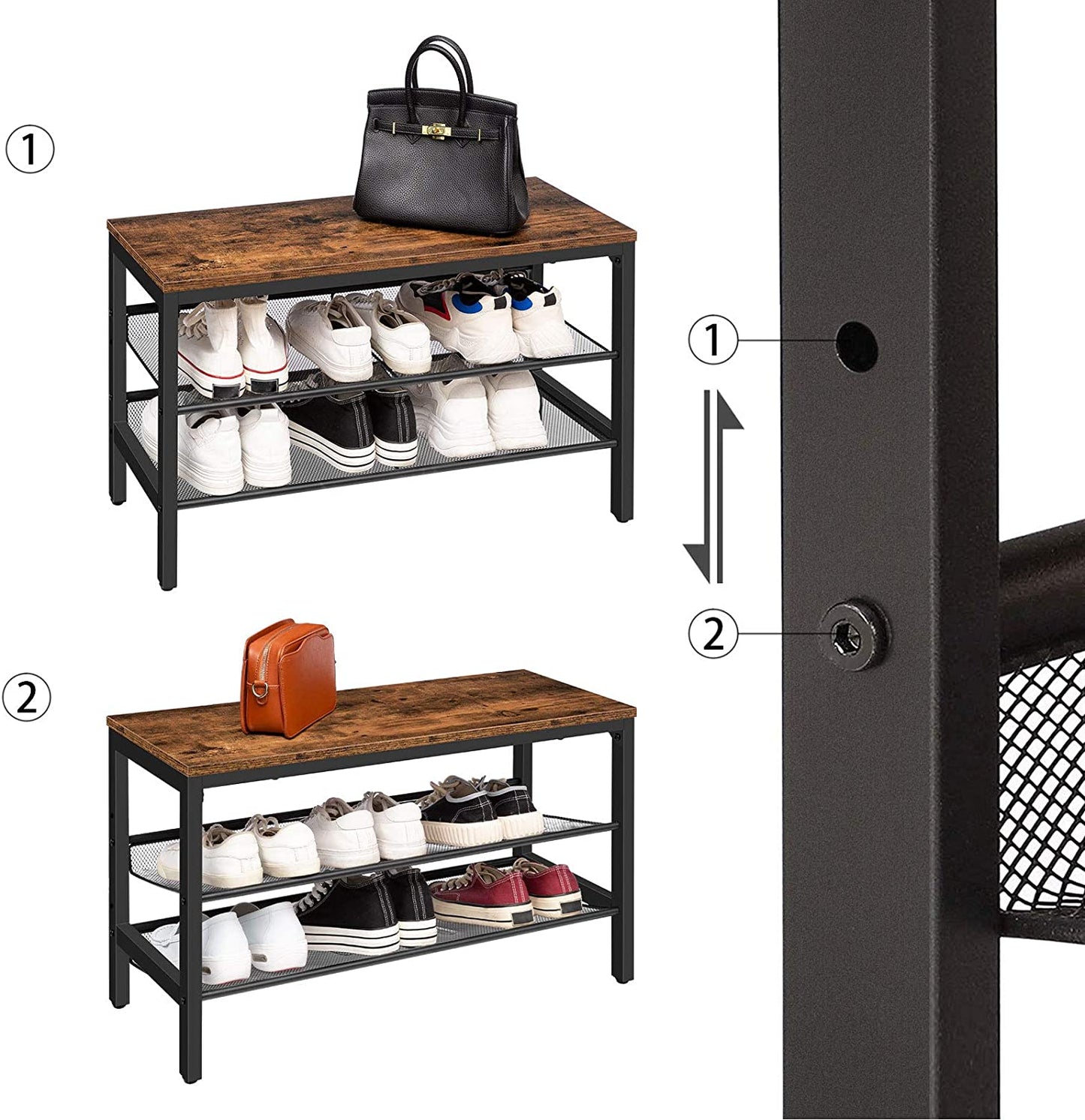 3-Tier Shoe Rack, Industrial Shoe Organizer Storage Bench